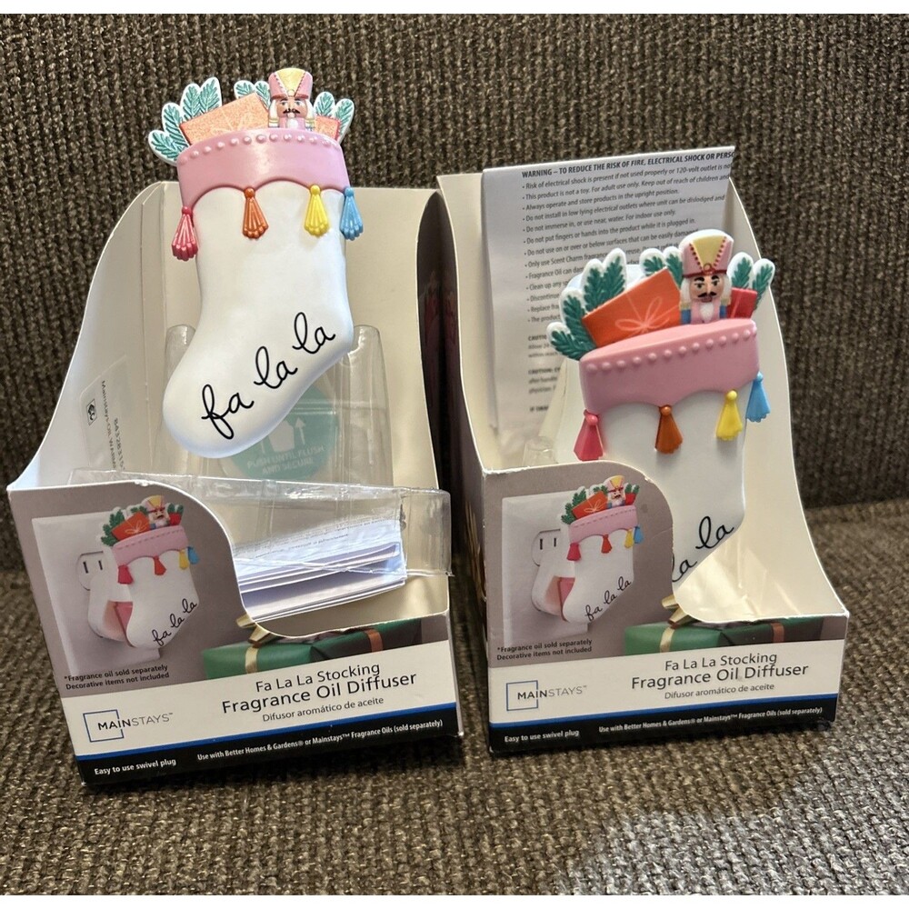 2 Mainstays FA LA LA STOCKING Christmas Fragrance Oil Diffuser  Holiday Plug-Ins